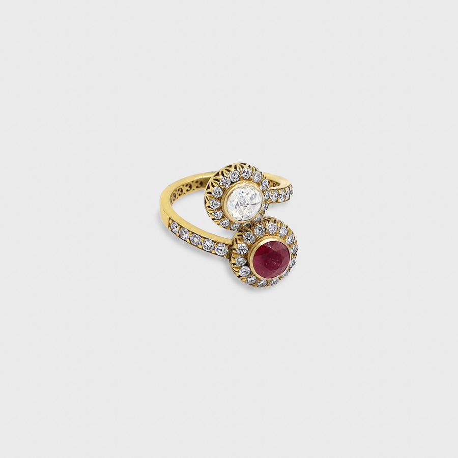 Madhur Rose Cut Diamond and Ruby Double Ring - Default Title (ROYRG0046)