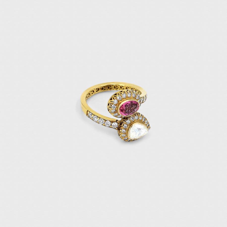 Prakrtik Diamond and Pink Tourmaline Double Ring - Default Title (ROYRG0048)
