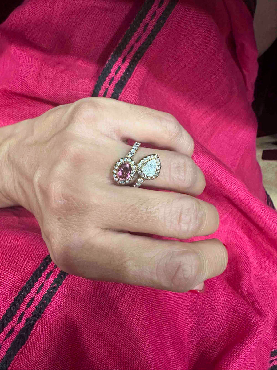Prakrtik Diamond and Pink Tourmaline Double Ring - Default Title (ROYRG0048)