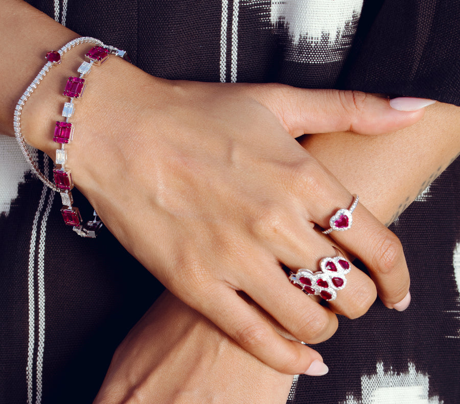 Mini Heart Pink Sapphire and Diamond Ring