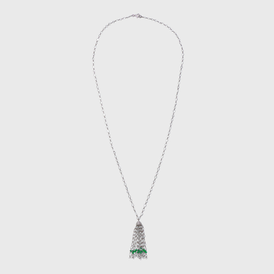 Kashika Diamond and Emerald Tassel Necklace