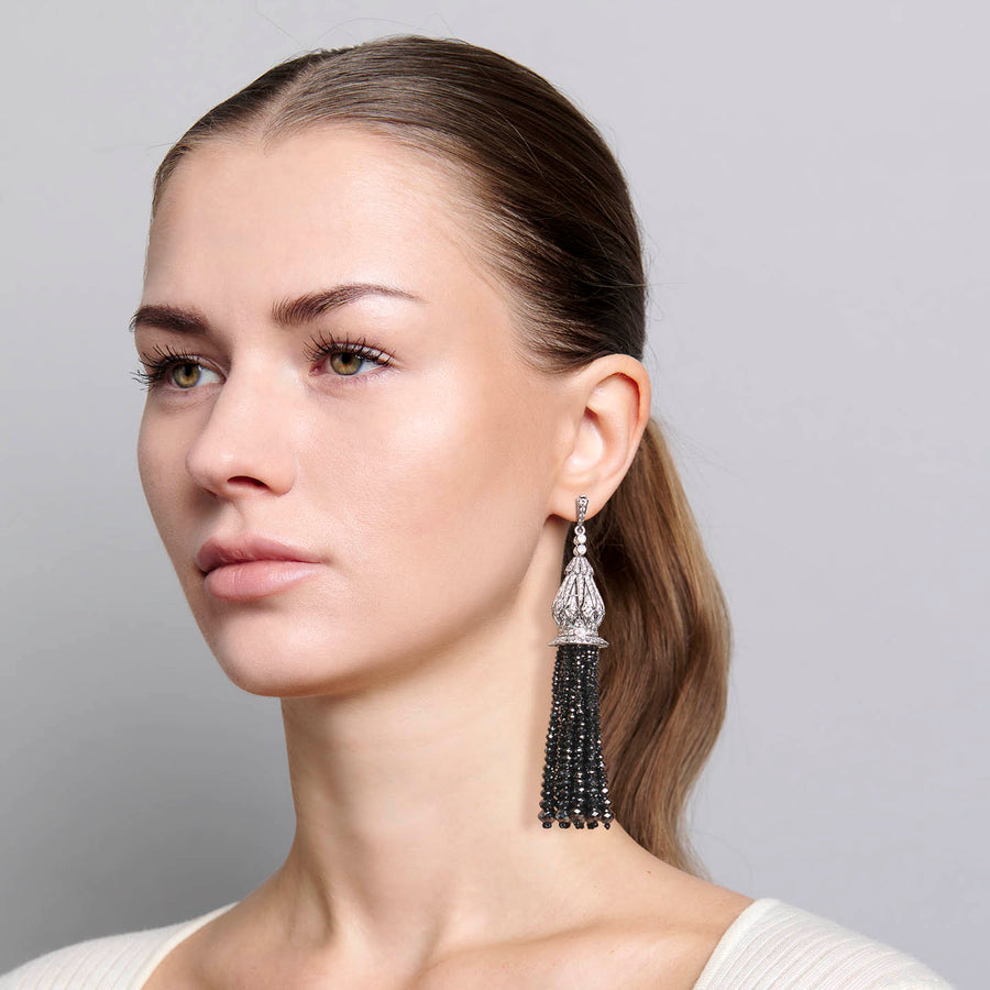 Black Diamond Tassel Earrings