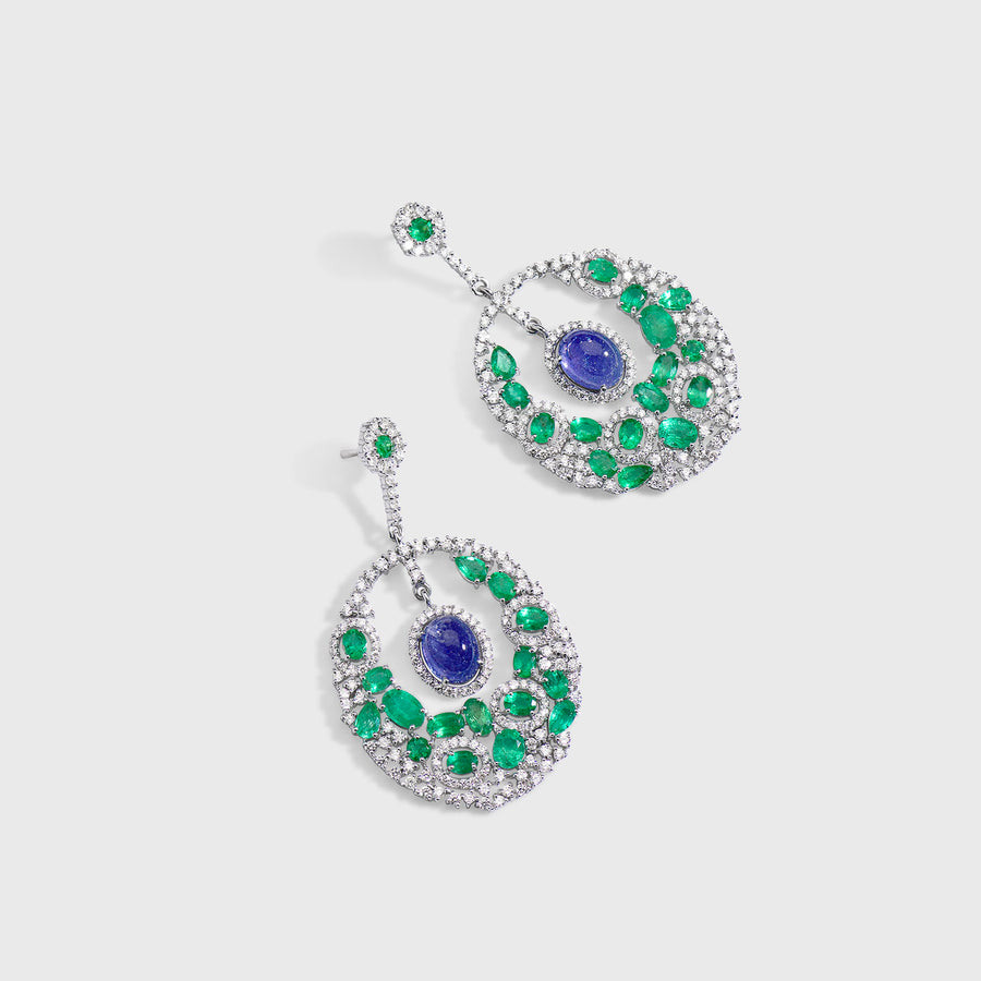 Mayura Emerald and Tanzanite Earrings