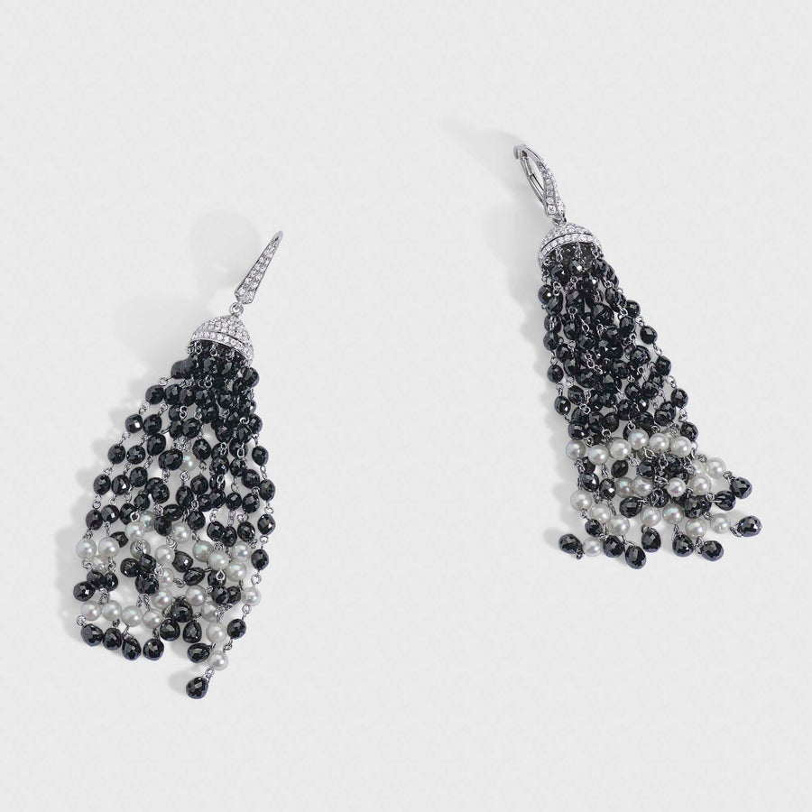 Tejal Black and White Diamond Tassel Earrings