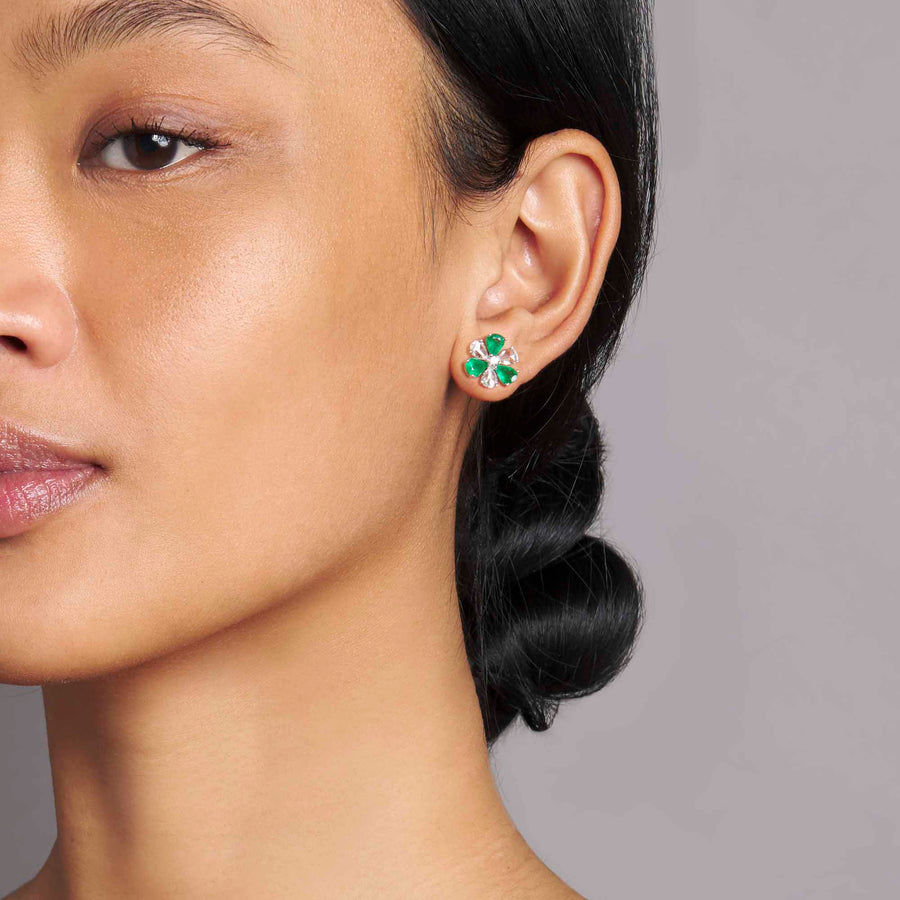 Phool Diamond and Emerald Stud Earrings