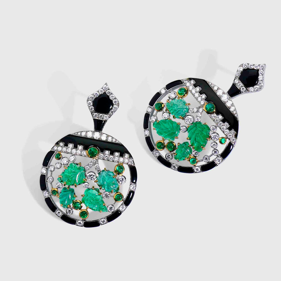 Baladhi Black Onyx, Emerald and Diamond Earrings