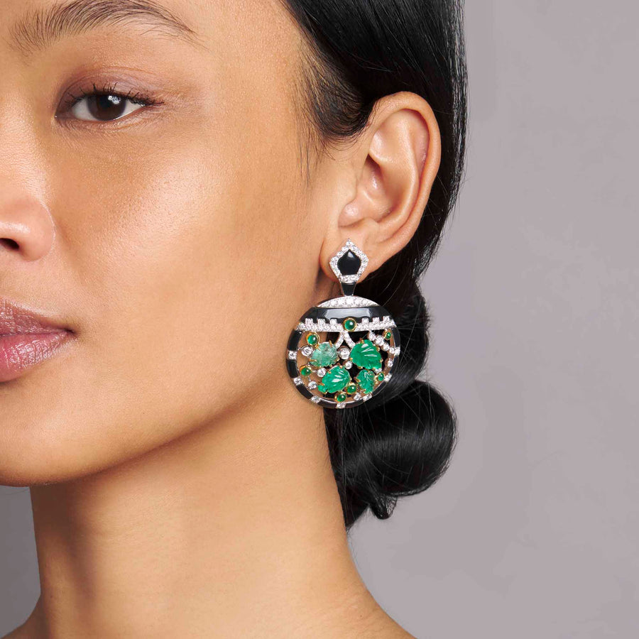 Baladhi Black Onyx, Emerald and Diamond Earrings
