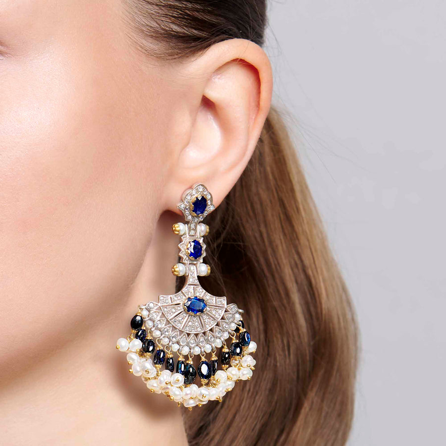 Blue Sapphire Fan Earrings