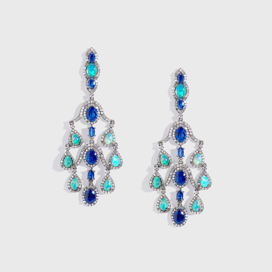 Aahaana Blue Sapphire and Opal Earrings