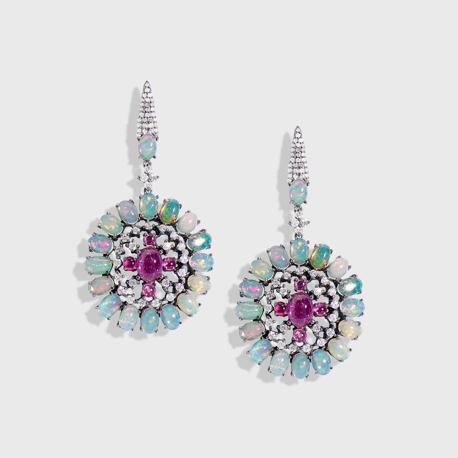 Gamini Pink Tourmaline, Opal and Diamond Earrings