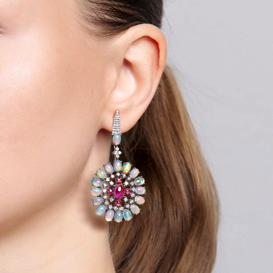 Gamini Pink Tourmaline, Opal and Diamond Earrings