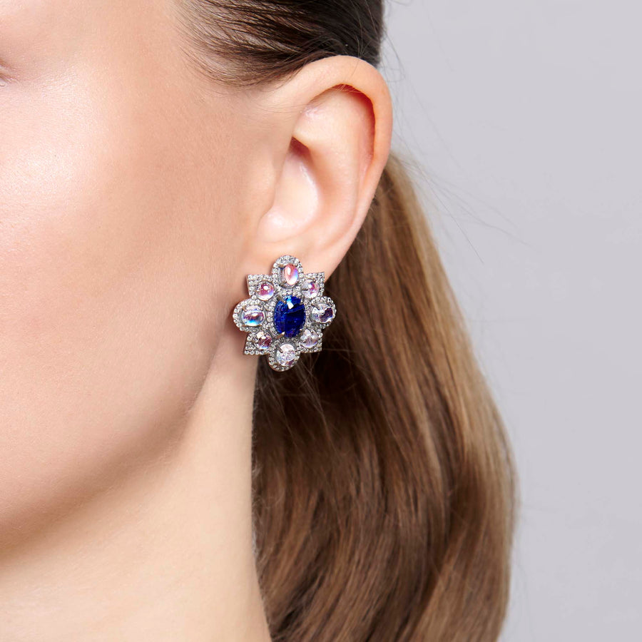 Jasweer Blue Sapphire and Moonstone Earrings