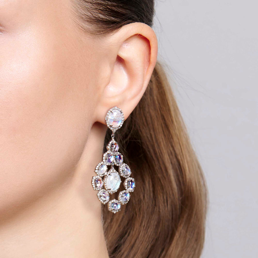 Megha Moonstone and Diamond Earrings