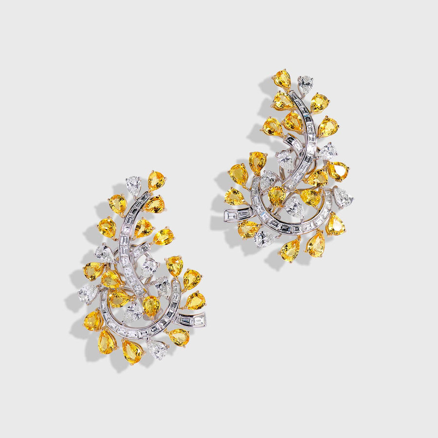 Chaitan Yellow Sapphires and Diamonds Earrings