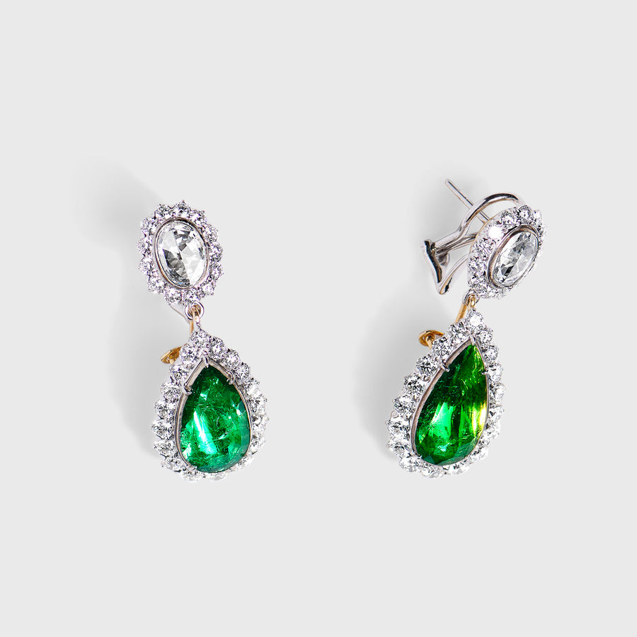 Chandan Emerald and Diamond Earrings